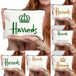 fi Harrods Organizzatori Borsa per il trucco Custodia per cosmetici da viaggio in tela Cerniera W Borsa da toilette Piccola borsa per frizione portatile H5Eq #