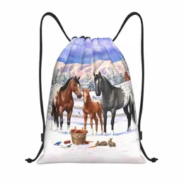 apposa Horses In Winter Drawstring Bags Men Women Portable Gym Sports Sackpack Farmhouse Animal Shop Backpacks u264#