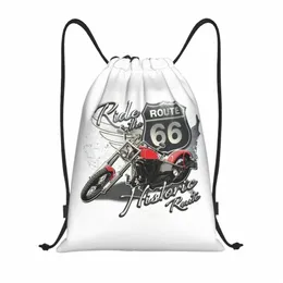 Route 66 Travel Motorcycle Ride Torba sportowa Plecak Sports Bag dla kobiet mężczyzn American Road Shop Sackpack P8v9#