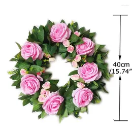 Dekorativa blommor 2024 Spring Home Decor Plant Pink Rose Wreath Hängande handgjorda konstgjorda blommor Garland