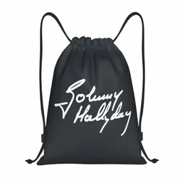french Rock Legend Johnny Hallyday Drawstring Backpack Sports Gym Bag for Men Women Shop Sackpack A0nP#