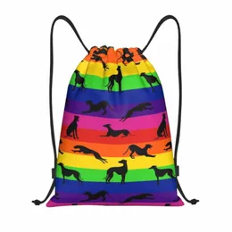 GreyT Greyhound Rainbow DrawString ryggsäck Kvinnor Män Sport Gym Sackpack Portable Whippet Sighthound Dog Shop Bag Sack H3FJ#