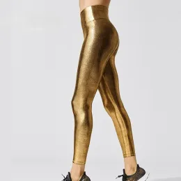 Pantaloni da yoga femminile ad alta vita in palestra metallizzata per palestra sportiva Y2K Pantaloni stretti pantaloni attivi sport sport sexy