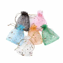 100 teile/los Mo Star Organza Beutel 7x9 cm Kleine Weihnachten Kordelzug Geschenk Tasche Charme Schmuck Boxen Organizer Verpackung taschen Beutel 82vG #