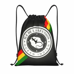 ile de la Reuni Island DrawString ryggsäck Kvinnor Män Sport Gym Sackpack Portable Margouillat Beach Shop Bag Sack M6CA#