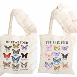 the Eras Tour Butterfly Print Canvas Hand Lage Elegante Taylor Merch Bolsa de Ombro Canvas Tote Bag Reutilizável Shop Bag Z1AX #