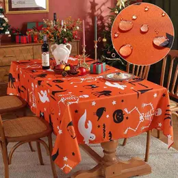 Table Cloth Halloween Pumpkin Skull Rectangle Tablecloth Kitchen Table Decoration Reusable Waterproof Table Covers Holiday Party Decor Y240401