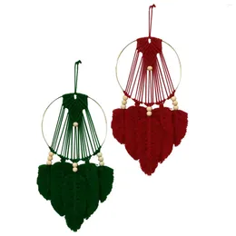 Tapisserier Macrame Wall Hanging Woven Tapestry Bohemian Leaves Circle Handwoven Pendant