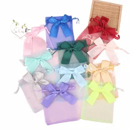 10pcs Organza Gift Bags Transparente Drawstring Bolsa Jóias Organizador Brinco Embalagem Party Candy Bag com Ribb t5ap #