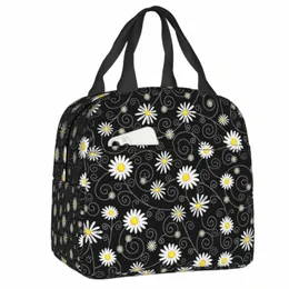 Черная сумка для обеда Daisy Fr с цветочным принтом, многоразовый холодильник, термоизолированный ланч-бокс для женщин, детей, сумка для еды для пикника, 11v3 #