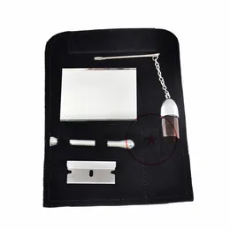 Kit per borsa per tabacco in pelle nera per fumatori Snuff Snorter Sniffer Snuffer Dispenser Custodia per vetro Cucchiaio per bottiglia Bottiglia Specchio portatile Tasca portasigarette DHL