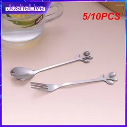 Spoons 5/10PCS Gold Long Handle Spoon Stainless Steel Leaf Teaspoon Nordic Mini Stirring Small Fork For Dessert Coffee Honey