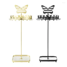 Jewelry Pouches M2EA Metal Butterfly Necklace Holder Table Display Stand Bracelet Rings Tower Rack With Hooks And Tray