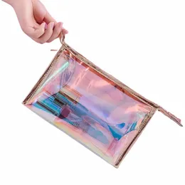 Resekvinnor Makeup Case Badrum Make Up Organizer Waterproof Transparent Laser Cosmetic Bag toalettetry W Beauty Storage Pouch 94Si#