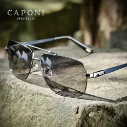 Caponi Pochromic Sun Glasses Spolaryzowana marka kwadratowe męskie okulary przeciwsłoneczne klasyczne podwójne mosty w cieniu słońca dla mężczyzn BS8002 240321