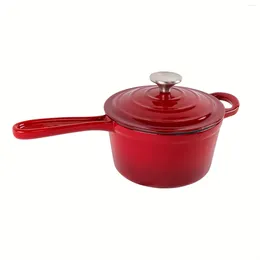 Tigelas 1pc Panela de ferro fundido esmaltado (7'') Panela de molho esmaltado com tampa Saucier Utensílios de cozinha