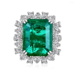 Cluster Rings S925 Silver Ring Mormor Emerald Paraiba Set med Diamond Luxury Fashion Versatila smycken