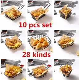 10 pcs set black French Fries Basket Stainless Steel Chips Mini Frying Strainer Fryer Kitchen Cooking Chef Basket Colander Tool 240326