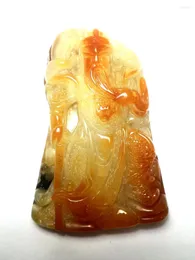 Estatuetas decorativas China Huanglong Jade Handwork Justiça Guan Yu Estátua Pingente Colar Decoração