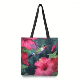 ショッピングバッグ美しいハチドリの花の印刷されたショルダーバッグ軽量オールマッチ毎日の使用ハンドバッグ女性のためのハンドバッグ