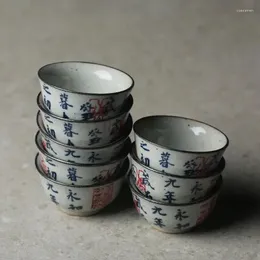 カップソーサー5PCS/ロットビンテージ中国の古代書道陶器ティーカップワインセットティーウェアボウルセレモニーアンティークティーカップ