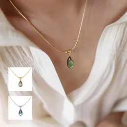 Xl377 whale rain jewelry French transparent green water drop blue ocean Necklace clavicle chain snake bone titanium steel gold plating