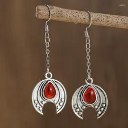 Orecchini pendenti vintage rosso granato sintetico lunghi per donne in stile etnico, vacanze per feste, gioielli personalizzati, accessori, regali