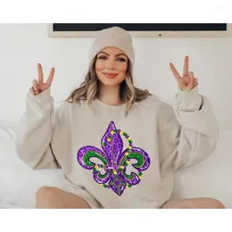 Kadın Hoodies Sevimli Mardi Gras Boncuk Sweatshirt Retro Fleur de Lis Gömlek Yağ Salı Kazak Festivali Karnaval Geçit Töreni Lousiana Orleans Top