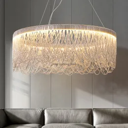 Designer Led Led Chrome Tassel Candeliers iluminando casa Living Dining Room Decor Pendant Pendant Pendant Lamp Cadeia de Alumínio Lustra