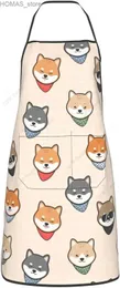 Fartuchy urocze shiba inu fartuchy kuchenne Waterproof Regulble Funny Pies Fartuch dla grilla dla mężczyzn kobiety Y240401