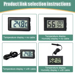 Mini Digital LCD LCD Termômetro interno Medidor de higrômetro com sensor de umidade à prova de sonda à prova d'água para instrumentos de aquário medidor