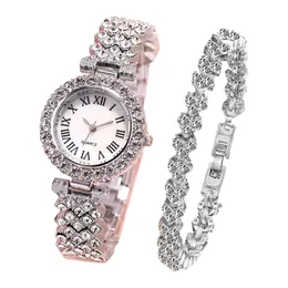 Fashion Roman Patterned Diamond Inlaid WomenS Watch Quartz Bracelet Elegant Woman Reloj 240322