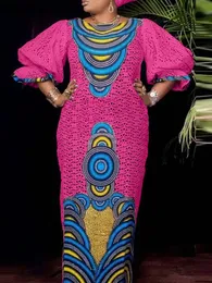 Plus size Vonda Women Sukienka Maxi Summer Puff Sleeve drukowana sukienka Bohemian pół rękawów Sundress Casual Beach Vestidos 240322
