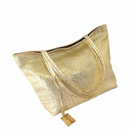 brand Fi Casual Women Shoulder Bags Sier Gold Black Crocodile Handbag PU Leather Female Big Tote Bag Ladies Hand Bags Sac M1wr#
