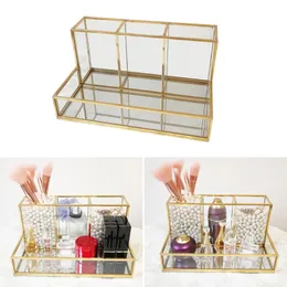 Clear Glass Makeup Brush Holder Cosmetic Storage Case Lipstick Holder Desk Organizer Cosmetic Make Up Organizer Makeup Tools