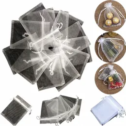 25/50 st dragbara smycken packar jul favorit dragkonstficka presentpåsar Vita påsar Organza Gaze Sachet M9nx#