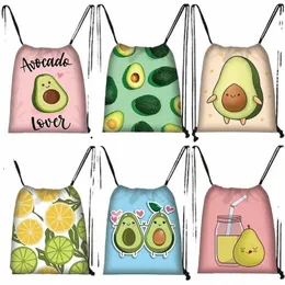 carto Avocado Lem Fruits Print Drawstring Bag Women Backpacks for Travel Storage Bag Daypack Book Bags Shoes Holder Gift d7F4#