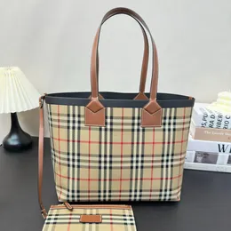 Fashion Bag Tote Women's Bag Luxury Designer Nylon Classic Checked Mönster Lädertryck Stor shoppingväska Handväska ingen låda