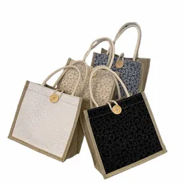 Льняная сумка на молнии, подарочная упаковка, большая сумка для продуктов с узором, женская пляжная сумка, портативная сумка для обеда k6Z0 #