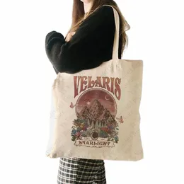 Velaris City Pattern Canvas Tote Bag City of Starlight Graphics fi Reusable Shop Bag Best Gift Fine Stitching Fabric Z9ny＃