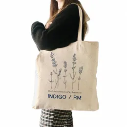 Indigo RM Pattern Tote Bag Fi Music Album Canvas Shop Bags Kpop Fan Gift Axelväskor Kim Namjo Bags Kpop FR Bag H0CJ#