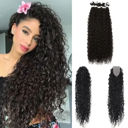 パックパックMeepo Synthetic Afro Kinky Curly Hair Bundles with Closure 28/30/32インチブラックブラウンブロンドバンドルオーガニックファイバー