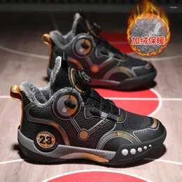 Баскетбольная обувь, детские кроссовки Winner 2024 с плюшевой изоляцией, кожаные хлопковые ботинки с высоким берцем для мальчиков, размеры 31–40