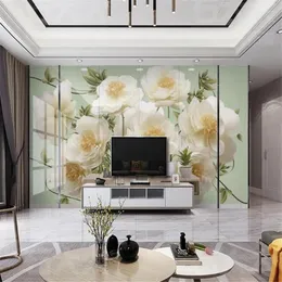 배경 화면 Wellyu Custom Wallpaper Original Beige Flower 3D 엠보싱 꽃 TV 배경 벽 Papel de Papel de Papier Peint Tapeta