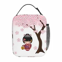 Sakura Kokeshi Puppe Niedliche wärmeisolierte Lunchboxen Japanische Geisha-Mädchen-Lunch-Tasche Ctainer Kawaii Thermal Cooler Food Box 946I #