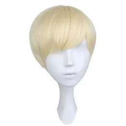 Wigs QQXCAIW Short Straight Cosplay Men Boy Party Blonde 30 Cm Synthetic Hair Wigs