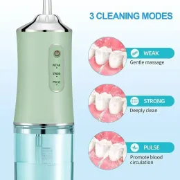 Irrigator Oral Irrigator Portable Dental Water Flosser USB RECHARGABEABEL WATER JET FLOSS TOME PICK 4 JET TIP 220 ML 3 Modes Tänder Cleaner