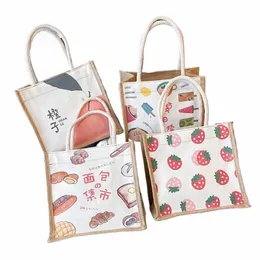 Canvas Lunch Bag Korea Fi Style Persnalized Portable Lunch Bag Food Picnic Bags Print Mönster Picknick Travel Bento Bag W8EU#