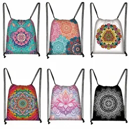 Mandala Floral Impressão Drawstring Bag Mulheres Como Mandala Mochila Loja de Viagem Portátil Dobrável Saco De Armazenamento F1MZ #