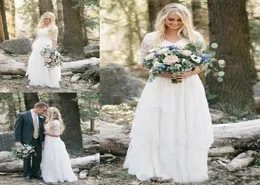 2019 novo estilo country barato vestidos de casamento boêmio vestidos de noiva rendas decote em v meia mangas longas plus size vestidos de casamento jardim fo4451744
